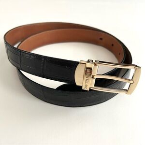 Montblanc Black Croc Embossed Leather Belt - 46 - Mens